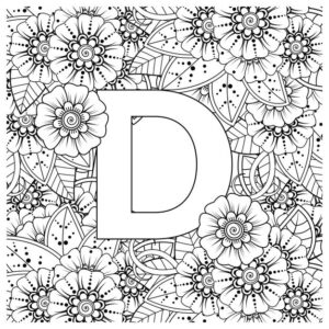 letter d with mehndi flower decorative ornament ethnic oriental style coloring book page 187069 4723 -