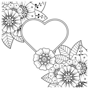 mehndi flower with frame shape heart ethnic oriental style doodle ornament coloring book page 187069 4510 -
