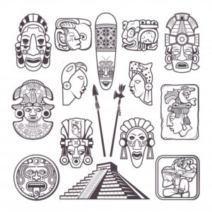 monochrome set mayan culture symbols tribal masks totems 80590 4475 -