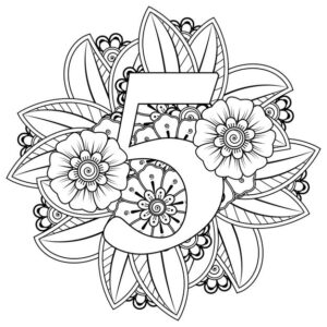 number 5 with mehndi flower decorative ornament ethnic oriental style coloring book page 187069 4692 -
