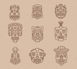 vector illustration set ethnic tribal colorful masks light sand texture background 117177 479 -