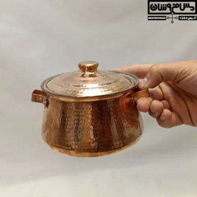 دیگچه مسی رستورانی سایز 2 مدل سماتین با درب و دسته فلزی