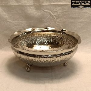 آجیل خوری مسی 3 پایه آبکاری کروم طرحدار مدل هنری _ آجیل خوری مسی جدید _ ظروف پذیرایی مسی _ عکس آجیل خوری مسی _ سرویس پذیرایی آبکاری کروم