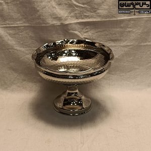 آجیل خوری مسی تک پایه بلند آبکاری کروم مدل هنری _ آجیل خوری مسی جدید _ عکس آجیل خوری مسی _ ظروف پذیرایی مسی