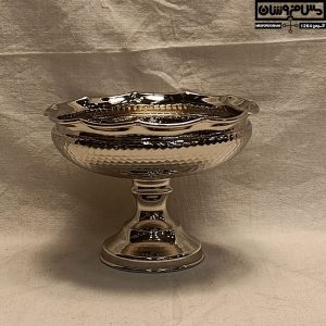 شکلات خوری مسی تک پایه بلند آبکاری کروم مدل هنری _ شکلات خوری مسی جدید _ عکس شکلات خوری مسی _ ظروف پذیرایی مسی