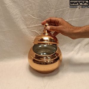 قندان مسی چکشی خمره ای در دار بدون پایه سایز 3 مدل ارشک