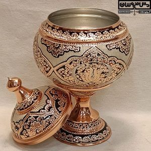 آجیل خوری مس نقره کوب پایه دار گرد دستساز نانو مدل آنژ