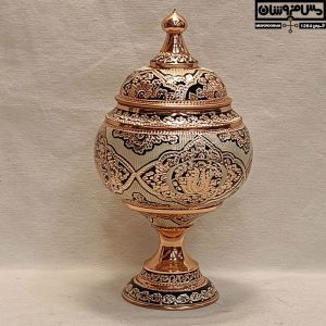 قندان مس نقره کوب پایه دار گرد دستساز نانو مدل آنژ