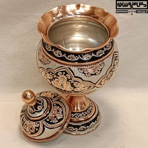 آجیل خوری مس نقره کوب پایه دار کنگره ای دستساز نانو مدل جیان
