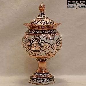 قندان مس نقره کوب پایه دار کنگره ای دستساز نانو مدل جیان