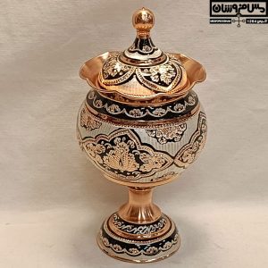 شکلات خوری مس نقره کوب پایه دار کنگره ای دستساز نانو مدل جیان