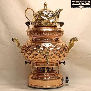 سماور گازی مسی مدرن یراق برنجی | 6 لیتری | مدل تابیس