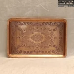سینی مسی پذیرایی مستطیلی نانو زنجان | سایز 1 قطر 27*18 | سینی چای مسی طرحدار رنگ ثابت مدل میخک -سینی مسی چای مستطیلی نقش دار | سایز 2 | مدل میخک