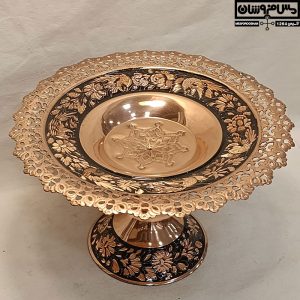 شیرینی خوری مسی الماس تراش پایه دار طرحدار دستساز نانو | سایز 2 | مدل آلبرتی