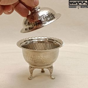 قندان مسی 3 پایه طرحدار آبکاری کروم | سایز 1 | مدل آدونیس