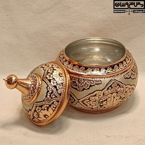 آجیل خوری مسی نقره کوب بدون پایه گرد دستساز نانو مدل فریدا