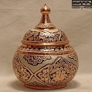 قندان مسی نقره کوب بدون پایه گرد دستساز نانو مدل فریدا