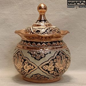 قندان مسی نقره کوب بدون پایه زنجان | قندون مسی نانو دستساز کنگره ای | سایز 1 قطر 10 | مدل سور - قندان مسی نقره کوب بدون پایه کنگره ای دستساز مدل سور