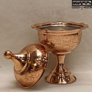 قندان مسی تک پایه طرحدار نانو | سایز 2 | مدل اشرفی
