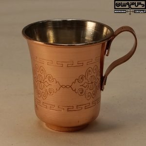 لیوان مسی زنجان نقش دار رنگ ثابت | لیوان مسی نانو دسته مسی پله ای | 150cc | مدل زارا