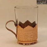 لیوان مس و شیشه طرحدار نانو | لیوان مسی زنجان دسته مسی | 100cc | مدل ستار
