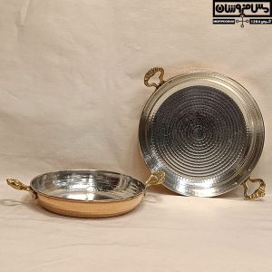 ماهیتابه مسی چکشی دسته برنجی | تابه مسی بدون درب | سایز 3 قطر 23 | مدل کاسپین