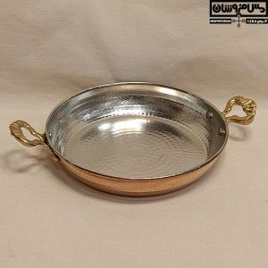 ماهیتابه مسی چکشی دسته برنجی | تابه مسی بدون درب | سایز 1 _ قطر 18 | مدل کاسپین