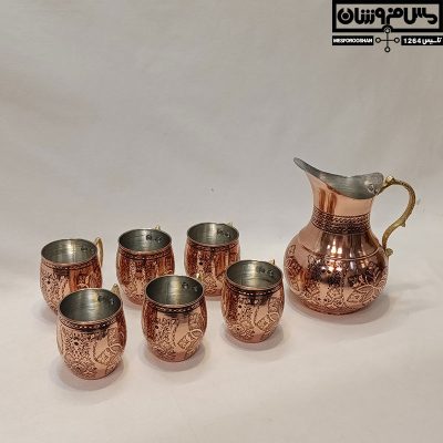 سرویس مسی پارچ و لیوان الماس تراش مدل بوتار