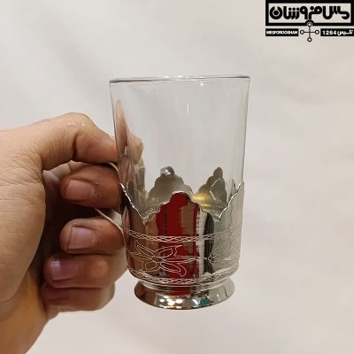 لیوان گالش مس و شیشه سایز 1 کوچک آبکاری کروم مدل تابسان 5 |
