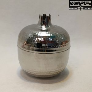 عکس قندان مسی کروم چکشی سایز ۳ مدل یلدا با طراحی اناری، دست‌ساز و مناسب هدیه شب یلدا و پذیرایی لوکس