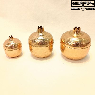 سرویس قندان انار مسی مدل یلدا سه سایز کامل (کوچک، متوسط، بزرگ) چکشی زنجان نانو، مناسب پذیرایی و هدیه