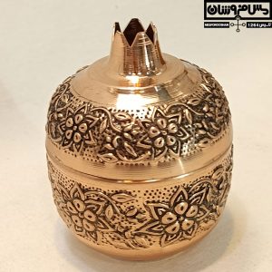 قندان انار مسی یلدا مدل گلنار؛ قندان قلم‌زنی مس زنجان با طرح گل و نقش انار مناسب هدیه شب یلدا