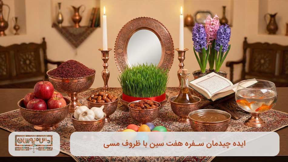 ایده چیدمان هفت سین با ظروف مسی