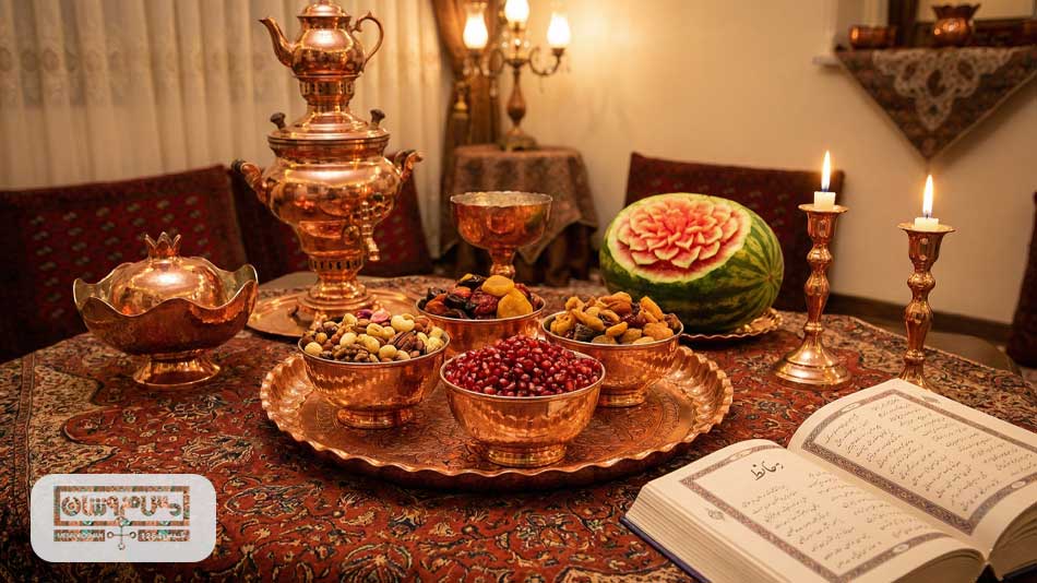 ایده سفره یلدا با ظروف مسی
